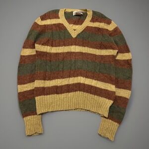 VTG J. Riggings Mens Multicolor Striped Shetland Wool V-Neck Cottage Sweater L